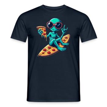 Alien außerirdischer surfer surfen pizza - Männer T-Shirt - Navy - Vorne - AI Model Male 178 light (178cm)