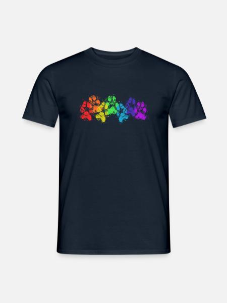 Rainbow Paw Prints Dog Lover Muddy Paw Print Gift - Men's T-Shirt - navy