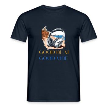 Good Beat, Good Vibe Headphones on Palm Beach - Men's T-Shirt - navy - Front - AI Model Male 178 light (178cm)