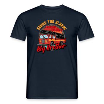 Attention je serai bientôt grand frère - pompier - T-shirt homme - marine - Devant - AI Model Male 178 light (178cm)