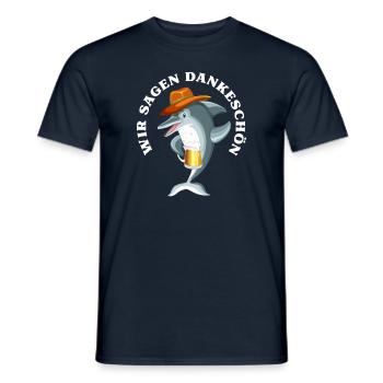 Dankeschön, Delphin, Bier, Spruch, Cartoon, Lustig - Männer T-Shirt - Navy - Vorne - AI Model Male 178 light (178cm)