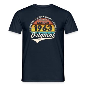 60th birthday man Original March born 196 - Men's T-Shirt - navy - Front - AI Model Male 178 light (178cm)