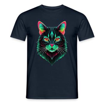Mystische und neonschwarze Katze - Männer T-Shirt - Navy - Vorne - AI Model Male 178 light (178cm)