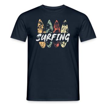 Surfing - Retro - Hawaii Tiki Surfer UsedLook 80s - Männer T-Shirt - Navy - Vorne - AI Model Male 178 light (178cm)
