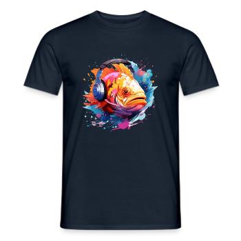 Fish with headphones - Men's T-Shirt - navy - Front - AI Model Male 178 light (178cm)
