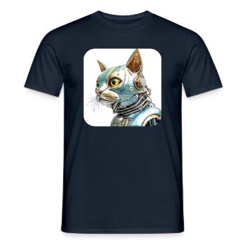 Retro Cyborg Robot Space Cat XVIII - Men's T-Shirt - navy - Front - AI Model Male 178 light (178cm)