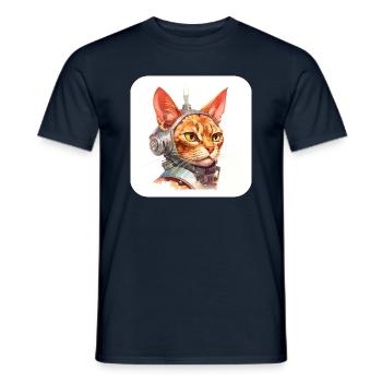Retro Cyborg Robot Space Cat IX - Men's T-Shirt - navy - Front - AI Model Male 178 light (178cm)