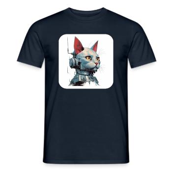 Retro Cyborg Robot Space Cat VI - Men's T-Shirt - navy - Front - AI Model Male 178 light (178cm)