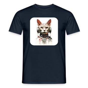 Retro Cyborg Robot Space Cat IV - Men's T-Shirt - navy - Front - AI Model Male 178 light (178cm)
