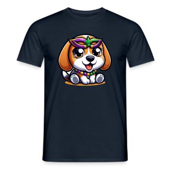 Mardi Gras Beagle: Hund mit Maske und Perlen - Männer T-Shirt - Navy - Vorne - AI Model Male 178 light (178cm)