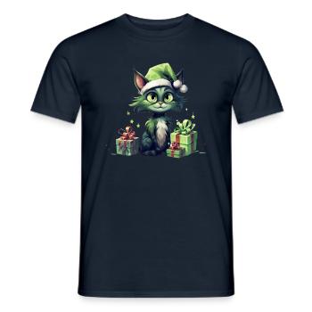 Katze Weihnachten Weihnachtselfe Geschenke Mütze - Männer T-Shirt - Navy - Vorne - AI Model Male 178 light (178cm)