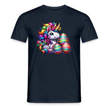 Easter Unicorn & Colorful Eggs - Men's T-Shirt - navy - Front - AI Model Male 178 light (178cm)