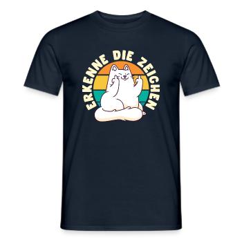 Erkenne die Zeichen, Katze, Mittelfinger, Stinke - Männer T-Shirt - Navy - Vorne - AI Model Male 178 light (178cm)