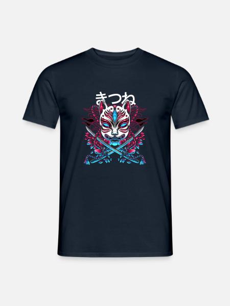 Japanischer Dämon Katzenstil Mit Katana Schwertern - Männer T-Shirt - Navy