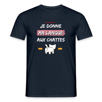 Langue aux chattes Cadeau Humour Anniversaire Noël - T-shirt homme - marine - Devant - AI Model Male 178 light (178cm)