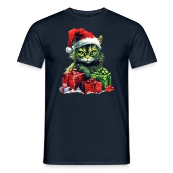 Katze Weihnachten Weihnachtselfe Geschenke Mütze - Männer T-Shirt - Navy - Vorne - AI Model Male 178 light (178cm)