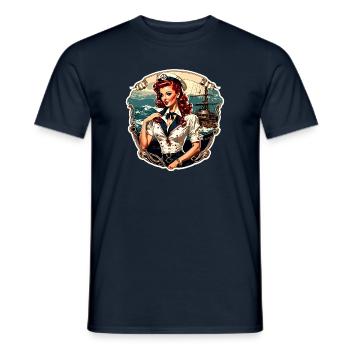 Marin / Pin-up / Navire / Bateau / Ancre / Dame - T-shirt homme - marine - Devant - AI Model Male 178 light (178cm)