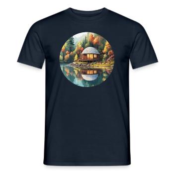 Lakeside House / Cabin / Lake / Mountains / Nature /Forest - Men's T-Shirt - navy - Front - AI Model Male 178 light (178cm)