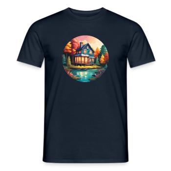 Lakeside House / Cabin / Lake / Mountains / Nature /Forest - Men's T-Shirt - navy - Front - AI Model Male 178 light (178cm)