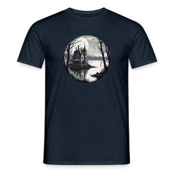 Lakeside House / Cabin / Lake / Mountains / Nature /Forest - Men's T-Shirt - navy - Front - AI Model Male 178 light (178cm)