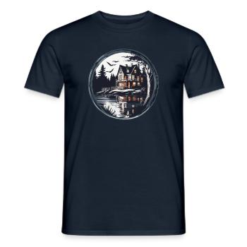 Lakeside House / Cabin / Lake / Mountains / Nature /Forest - Men's T-Shirt - navy - Front - AI Model Male 178 light (178cm)