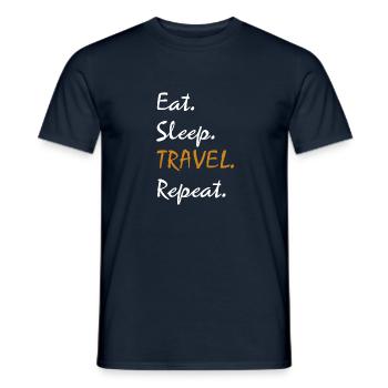 Eat. Sleep. TRAVEL. Repeat. - Men's T-Shirt - navy - Front - AI Model Male 178 light (178cm)