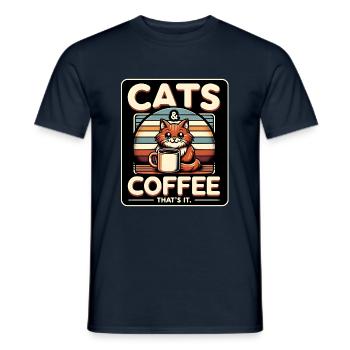 Chats et café dans un style vintage - T-shirt homme - marine - Devant - AI Model Male 178 light (178cm)