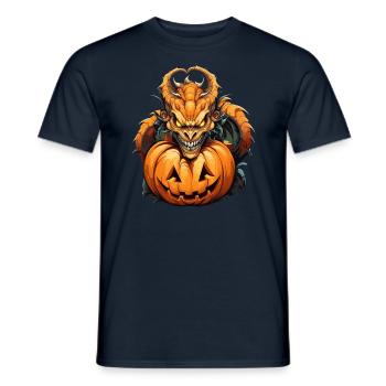 Halloween Dragon: Pumpkin Horror - Men's T-Shirt - navy - Front - AI Model Male 178 light (178cm)