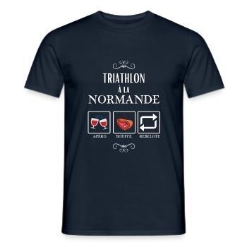 Triathlon à la normande, apéro bouffe rebelote - T-shirt homme - marine - Devant - AI Model Male 178 light (178cm)