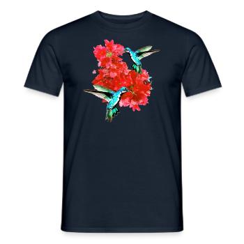 Colibri, Oiseau, Hibiscus, Fleur de lotus, Fleurs - T-shirt homme - marine - Devant - AI Model Male 178 light (178cm)