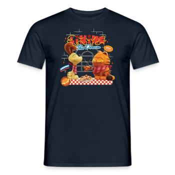 The Garfield Movie Garfield & Odie Eating Pasta - Men's T-Shirt - navy - Front - AI Model Male 178 light (178cm)