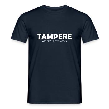 Tampere - Finland - Coordinates - Longitude - Men's T-Shirt - navy - Front - AI Model Male 178 light (178cm)
