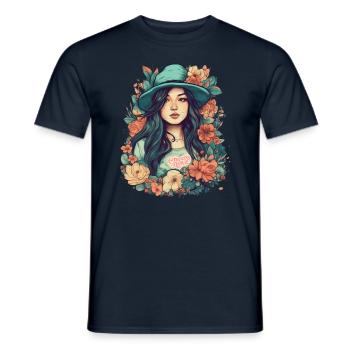 Asiatin Sommer Retro Vintage Blumen Design Asien - Männer T-Shirt - Navy - Vorne - AI Model Male 178 light (178cm)
