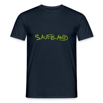 Sauerland-Logo frech und fröhlich - Männer T-Shirt - Navy - Vorne - AI Model Male 178 light (178cm)