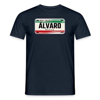 Alvaro Personalized Mexican Vehicle plates w name - Men's T-Shirt - navy - Front - AI Model Male 178 light (178cm)