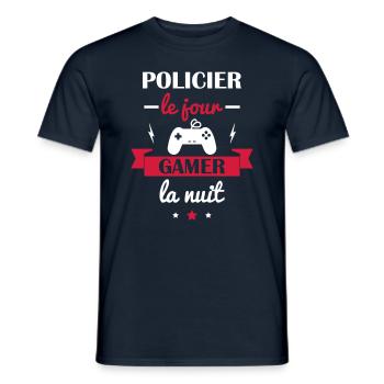 policier le jour,gamer la nuit - T-shirt homme - marine - Devant - AI Model Male 178 light (178cm)