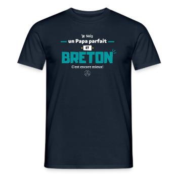Papa parfait et Breton. - T-shirt homme - marine - Devant - AI Model Male 178 light (178cm)