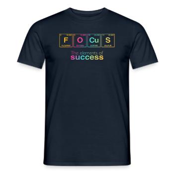 Business slogan: The Elements of Success - FOCUS - Men's T-Shirt - navy - Front - AI Model Male 178 light (178cm)
