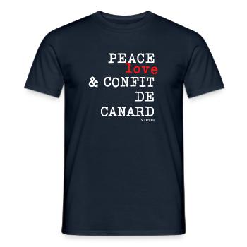 Peace Love and Confit de Canard t-shirt - T-shirt homme - marine - Devant - AI Model Male 178 light (178cm)