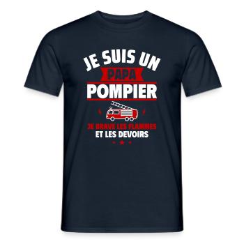 Papa pompier, Cadeau fête des pères - T-shirt homme - marine - Devant - AI Model Male 178 light (178cm)