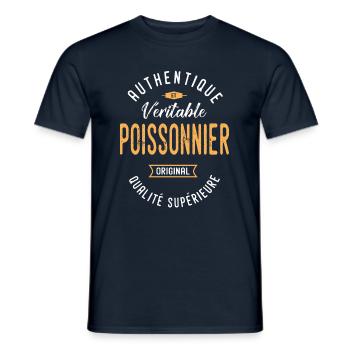poissonnier authentique profession métier - T-shirt homme - marine - Devant - AI Model Male 178 light (178cm)