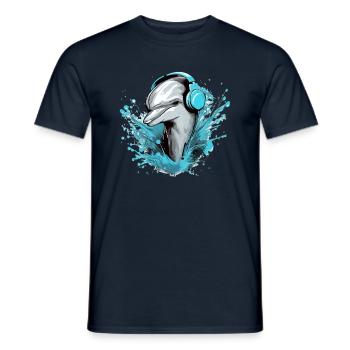 Jerko the audiophile dolphin - Men's T-Shirt - navy - Front - AI Model Male 178 light (178cm)