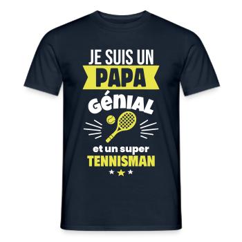 Papa génial & tennisman – idée fête des pères - T-shirt homme - marine - Devant - AI Model Male 178 light (178cm)