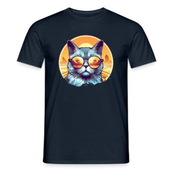Sunset Cat - Men's T-Shirt - navy - Front - AI Model Male 178 light (178cm)