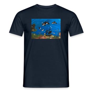 Orques, océan et navires - T-shirt homme - marine - Devant - AI Model Male 178 light (178cm)