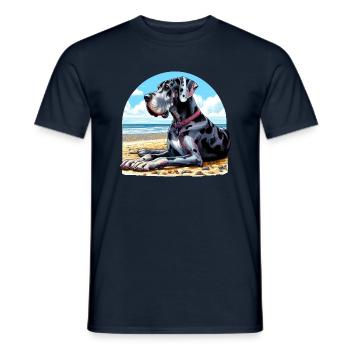 Deutsche Dogge am Strand - Männer T-Shirt - Navy - Vorne - AI Model Male 178 light (178cm)