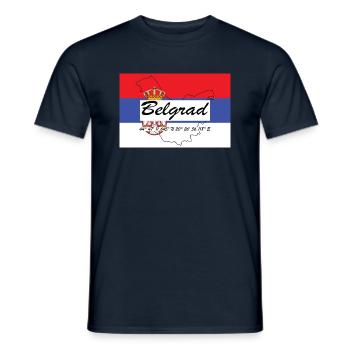 Belgrad - Hauptstadt mit GPS & Flagge - Männer T-Shirt - Navy - Vorne - AI Model Male 178 light (178cm)