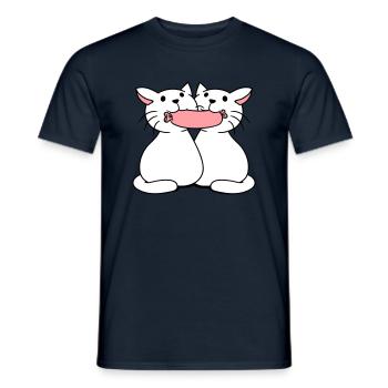 2 chats mangeant des saucisses Couple mangeant des saucisses à la bouche - T-shirt homme - marine - Devant - AI Model Male 178 light (178cm)
