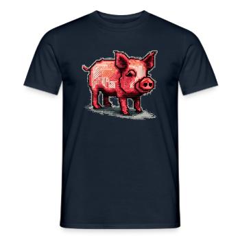 Petit porcelet comme cochon domestique dans les graphismes rétro - T-shirt homme - marine - Devant - AI Model Male 178 light (178cm)