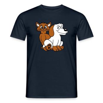 Dog Cat Two Friends Team Kitten 2 Duo Crew - Men's T-Shirt - navy - Front - AI Model Male 178 light (178cm)